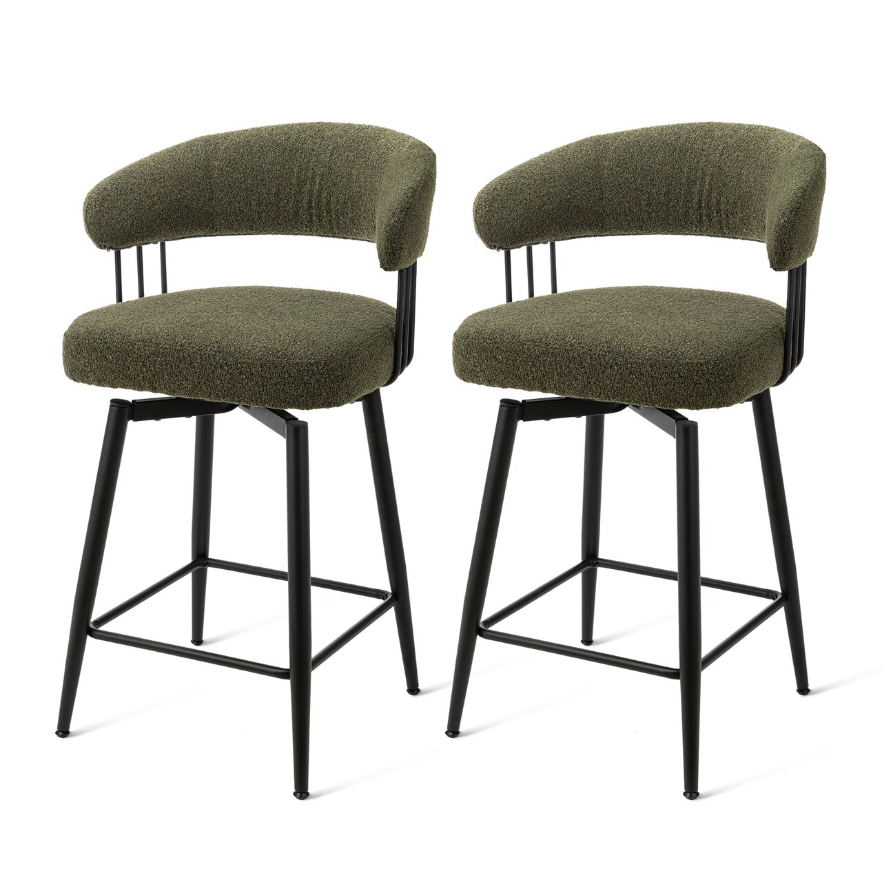 Set of 2/4 Modern Fabric/Leatherette Swivel Bar Stool with Tapered Black Metal Legs